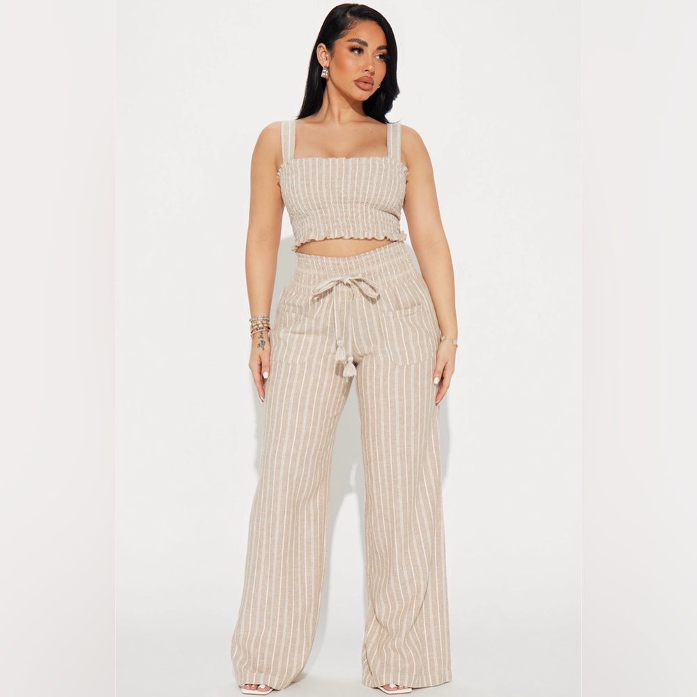 Striped Beige Women's Two Piece Set
